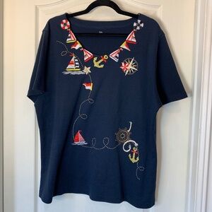 Princess Cruise Nautical Embroidered‎ T-Shirt – Navy Blue, 2XL